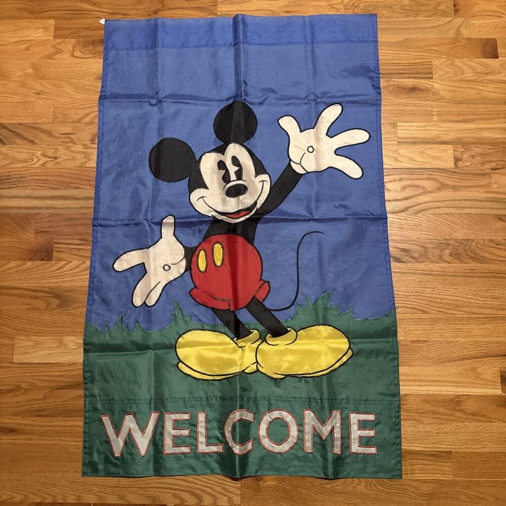 44 x 28 Mickey Mouse Embroidered Welcome Outdoor Banner Flag Vintage Disney